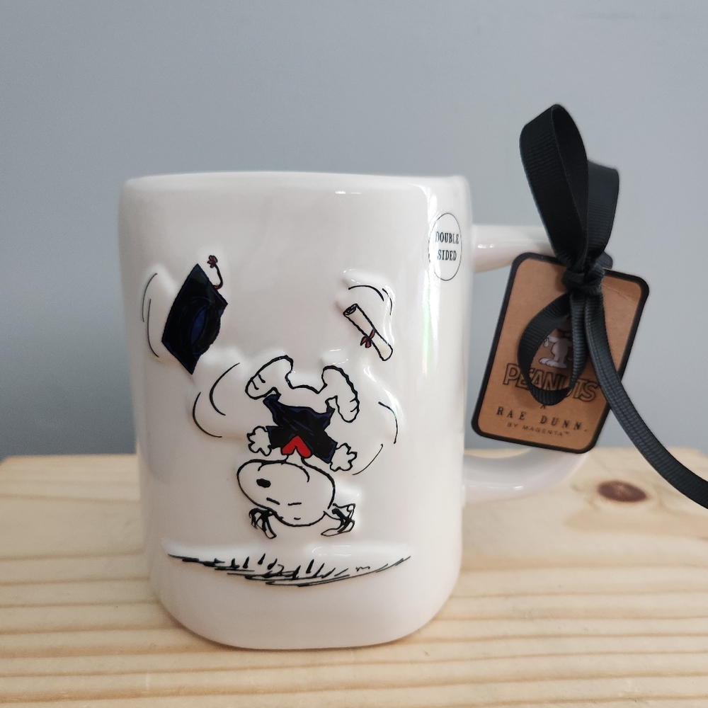 Rae Dunn Double-Sided Snoopy Cap and Gown Graduation Dream Big Ceramic Mug NWT